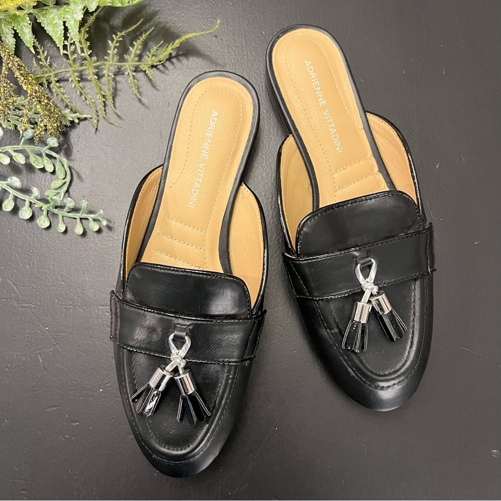 Adrienne Vittadini Saige Black Slip On Tassel Loafer Mule Sz 7.5 Still Online‎